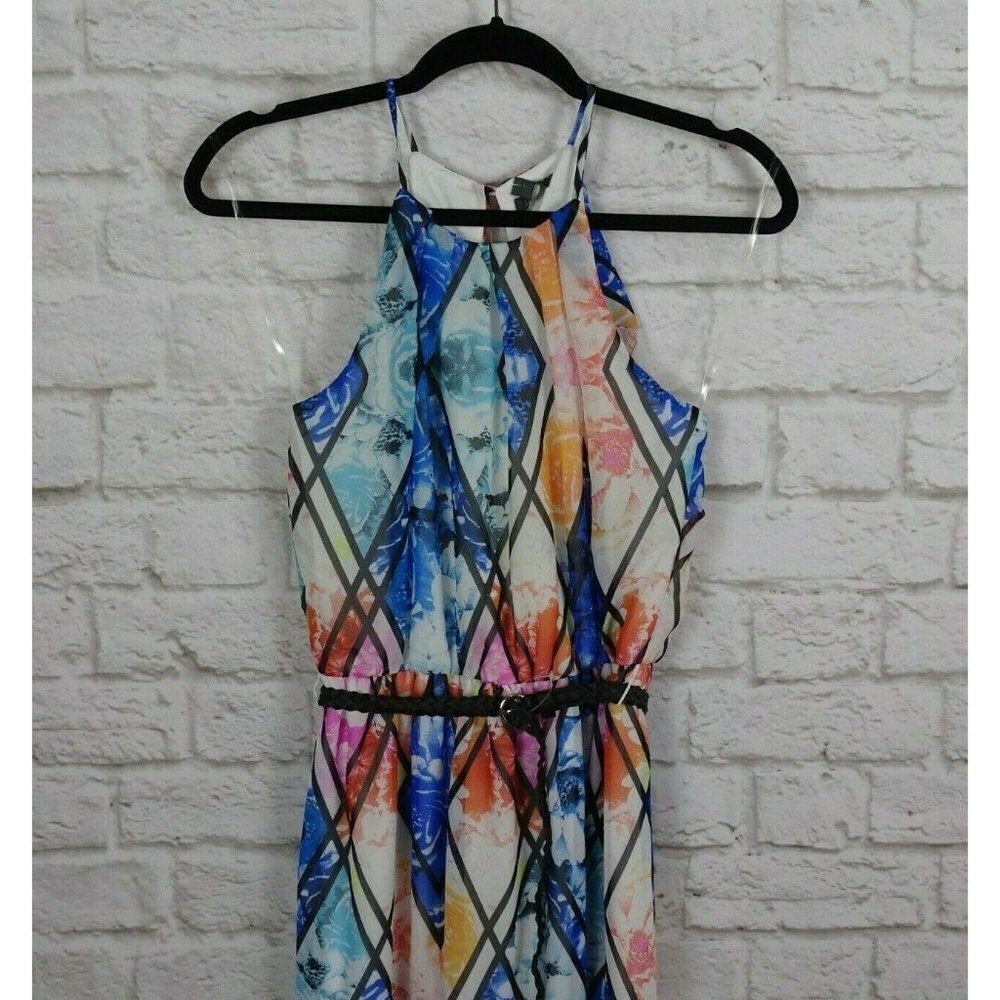NWT Lily Rose Belted Maxi Dress Halter Neck Sleeveless Floral Boho Geometric XS - Picture 3 of 12